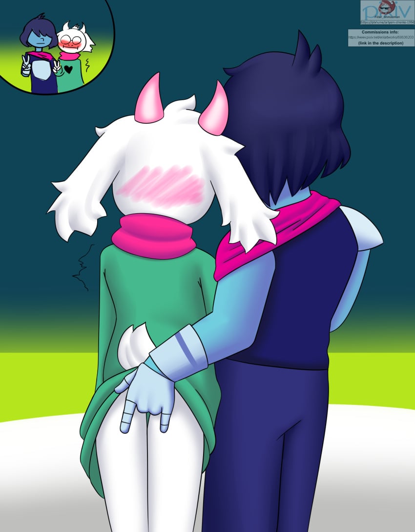 anthro blush deltarune embarrassed filler_shmazman fingering fingers glasses goat goat_ears goat_horns kris_(deltarune) ralsei scar shmazman underwear