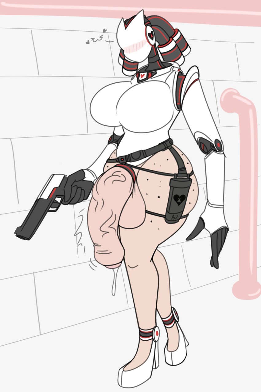 android big_breasts blush drooling_cum featureless_face freckles futa futa_only futanari gun haydee haydee_(game) heart high_heels huge_cock leotard nat_(riteliso) pale_skin penis penis_out perpetualnonsense pipes precum precum_drip robot skintight twitching uncircumcised uncut