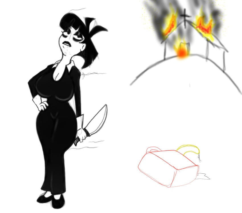 adult_swim arson big_breasts cleavage cleavage_window creepy_susie fire goth goth_girl knife the_oblongs wide_hips