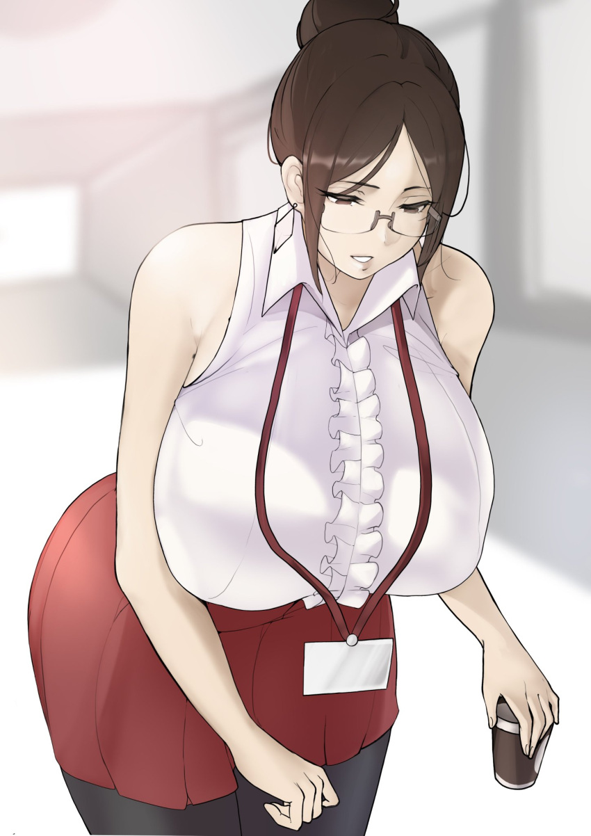 1girls ass ass_in_dress big_breasts blouse breasts busty curvaceous curves curvy curvy_body curvy_female curvy_figure female female_focus female_only frills glasses huge_breasts large_breasts mature mature_female mature_woman milf namhorm_(puzenketsu) nodo original puzenketsu shirt skirt sleeveless voluptuous