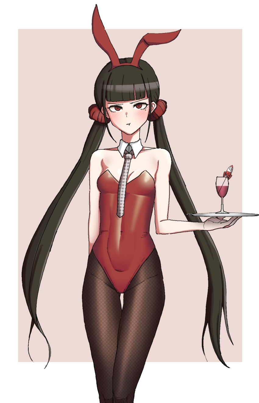 blush bunny_ears bunnysuit danganronpa danganronpa_v3 embarrassed harukawa_maki seongkun straight_hair