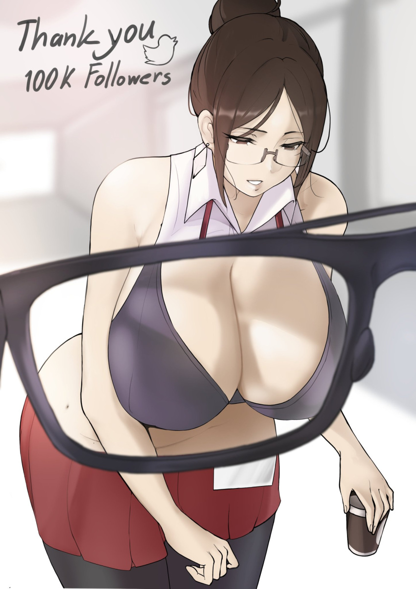 1girls ass ass_in_dress big_breasts breasts busty curvaceous curves curvy curvy_body curvy_female curvy_figure female female_focus glasses huge_breasts large_breasts mature mature_female mature_woman milf namhorm_(puzenketsu) nodo original puzenketsu skirt voluptuous x-ray_glasses