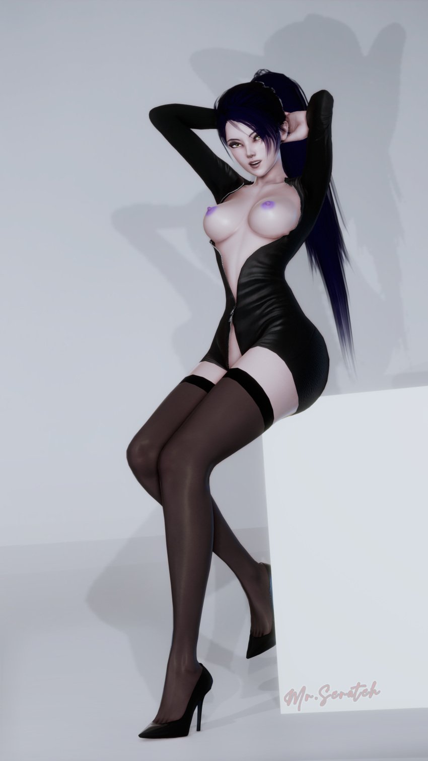 1girls 3d breasts exposed_breasts female female_only high_heels honey_select misterscratch nipples overwatch solo stockings studio_neo tagme widowmaker