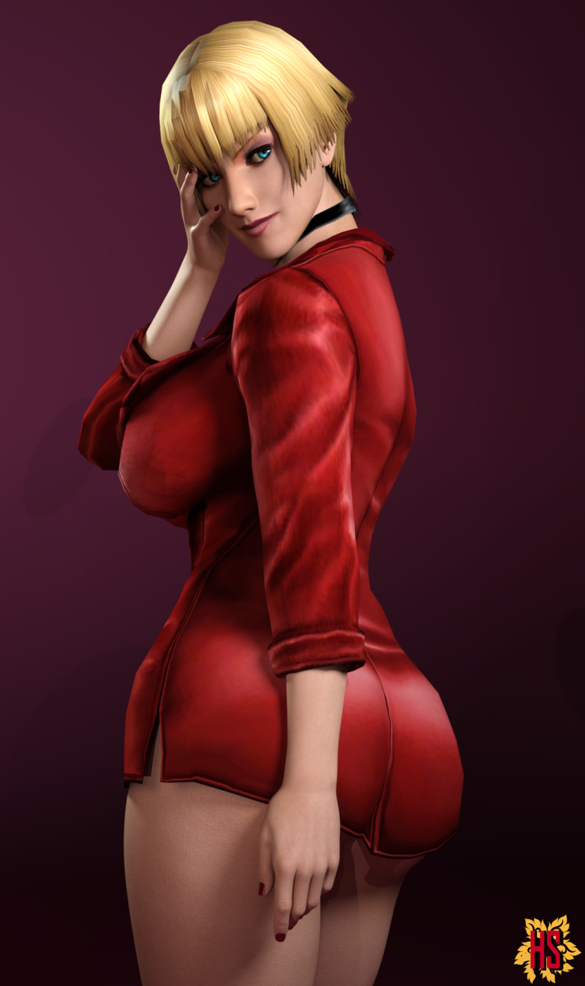 3d ass big_ass big_breasts blonde_hair bloody_roar blue_eyes breasts choker hagiwara_studio highres jenny_burtory konami medium_hair pinup solo solo_female tagme video_games