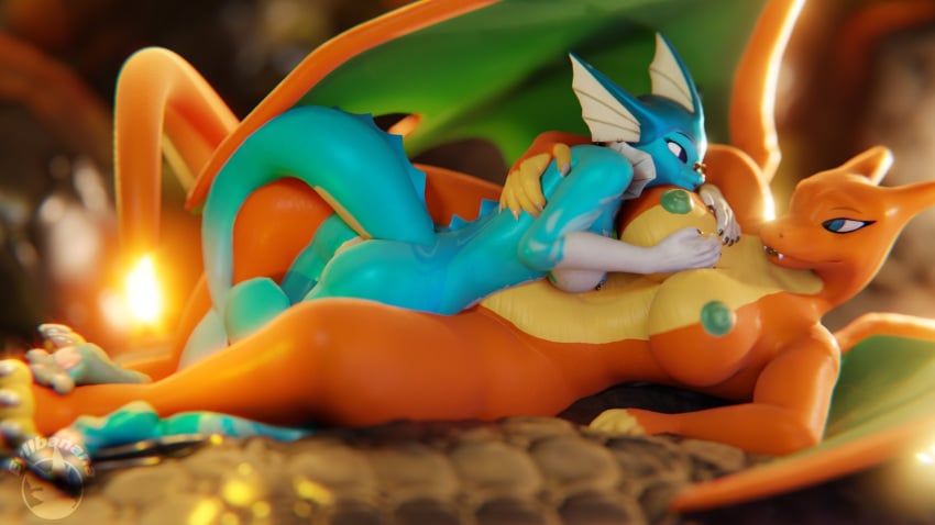 3d anthro athletic_female charizard evilbanana muscular_female pokémon_(species) pokemon pokemon_(species) scalie tagme vaporeon yuri