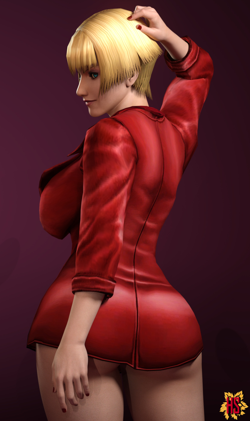 3d ass big_ass big_breasts blonde_hair bloody_roar blue_eyes breasts choker hagiwara_studio highres jenny_burtory konami medium_hair pinup solo solo_female tagme video_games