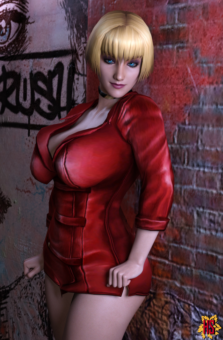 3d ass big_ass big_breasts blonde_hair bloody_roar blue_eyes breasts choker hagiwara_studio jenny_burtory konami medium_hair pinup solo solo_female tagme video_games