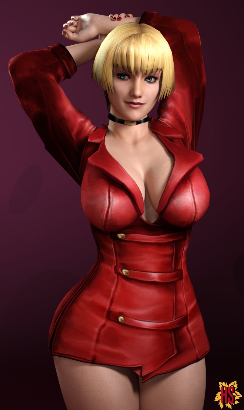 3d ass big_ass big_breasts blonde_hair bloody_roar blue_eyes breasts choker hagiwara_studio highres jenny_burtory konami medium_hair pinup solo solo_female tagme video_games