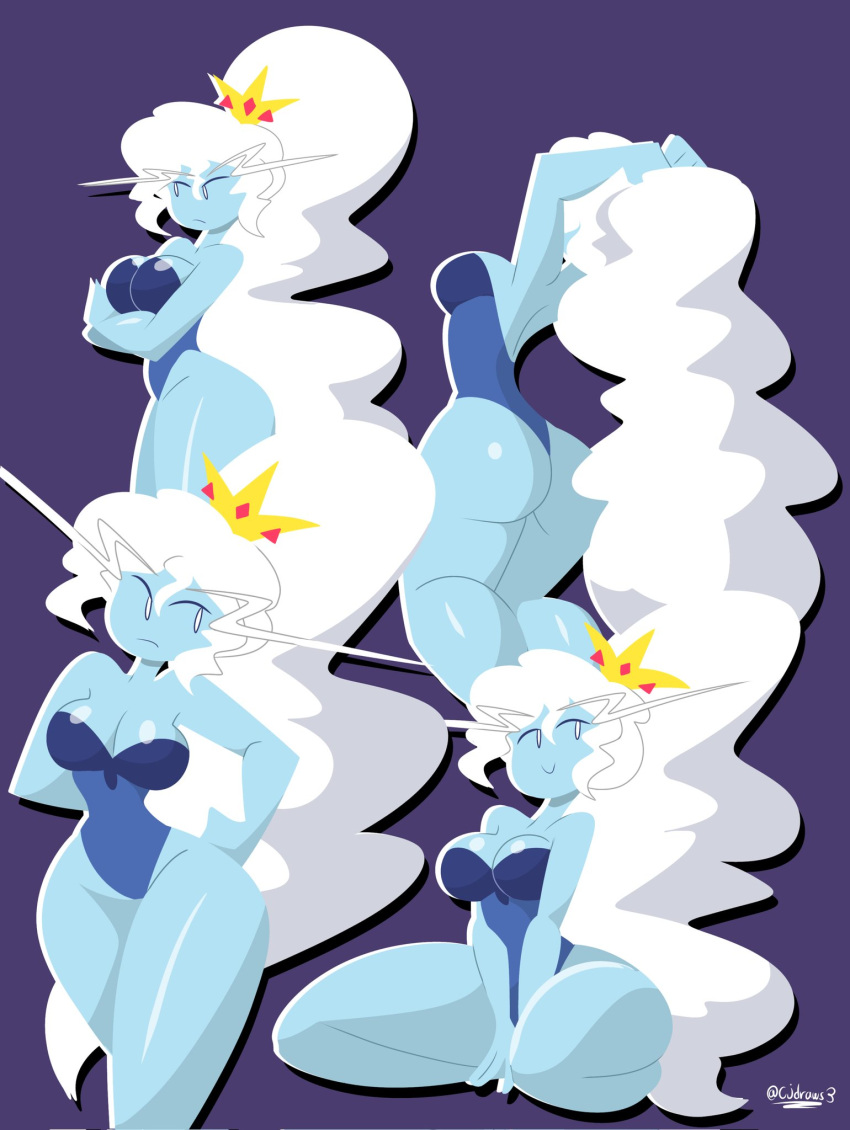 1girls adventure_time big_ass big_breasts blue_body breasts cartoon_network cjdraws_3 crown different_poses female ice_queen ice_queen_(adventure_time) leotard simple_background solo solo_female solo_focus tagme thick_thighs white_hair