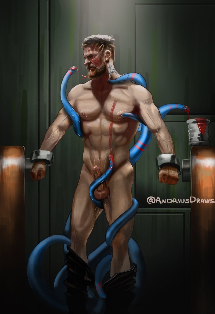 1boy actor andriusdraws bondage bound celebrity chris_hemsworth erect_penis erection hard_on human in_character light-skinned_male light_skin male male_only marvel marvel_cinematic_universe muscles muscular muscular_male penis solo solo_male tentacle tentacle_on_male thor:_ragnarok thor_(marvel) thor_(series) tied_up