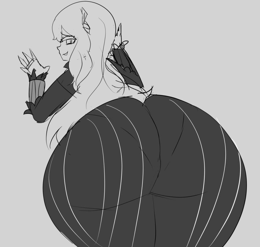 1girls about_to_fart big_ass big_butt echidna_(re:zero) fart looking_at_viewer looking_back looking_back_at_viewer melissaalli re:zero_kara_hajimeru_isekai_seikatsu rear_view sketch smile solo_female thick_thighs uncolored