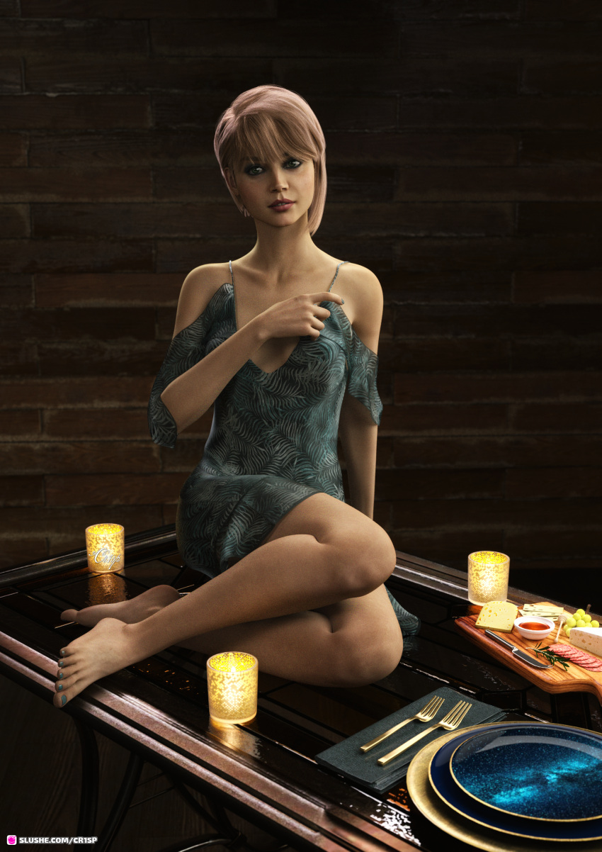 1girls 2022 3d blonde_hair candle clothed clothing cr1sp eva_(cr1sp) female female_only indoors lipstick looking_at_viewer original original_character red_lipstick short_hair slushe_(website) solo solo_female