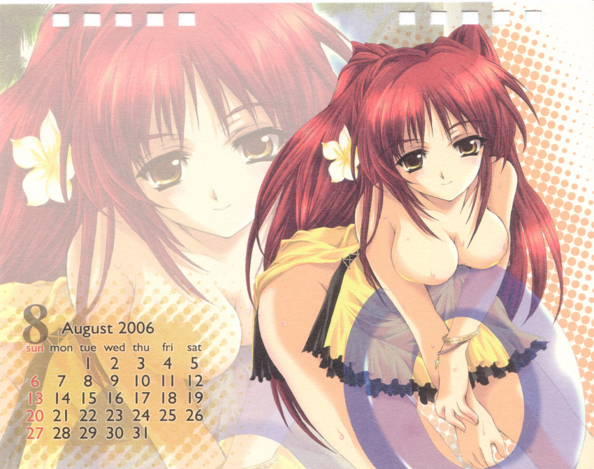 1girls 2006 aizawa_hiroshi calendar_(medium) clothing dress female flower highres innertube kousaka_tamaki large_breasts solo to_heart_(series) to_heart_2