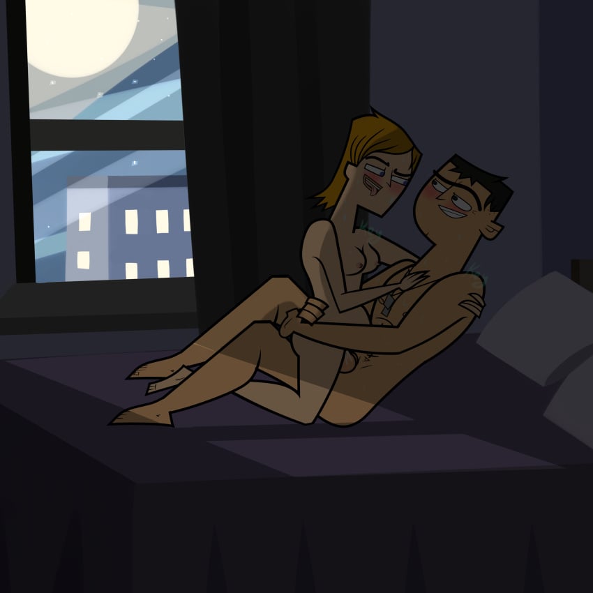 1boy 1girls 2018 accurate_art_style blush breasts brick_(tdi) detailed_background female_on_top female_penetrated human jo_(tdi) keyseyruto male/female male_penetrating male_penetrating_female naked night nipples nude pecs shirtless straight sweat total_drama:_revenge_of_the_island total_drama_island vaginal_penetration vaginal_sex