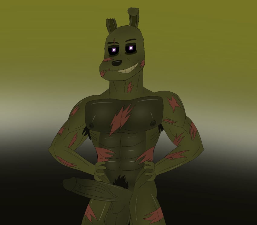 2022 big_penis five_nights_at_freddy's five_nights_at_freddy's_3 genitals hi_res humanoid male male_only muscular muscular_male penis psxchoxiller scars_all_over scottgames solo solo_focus springtrap springtrap_(fnaf) video_games