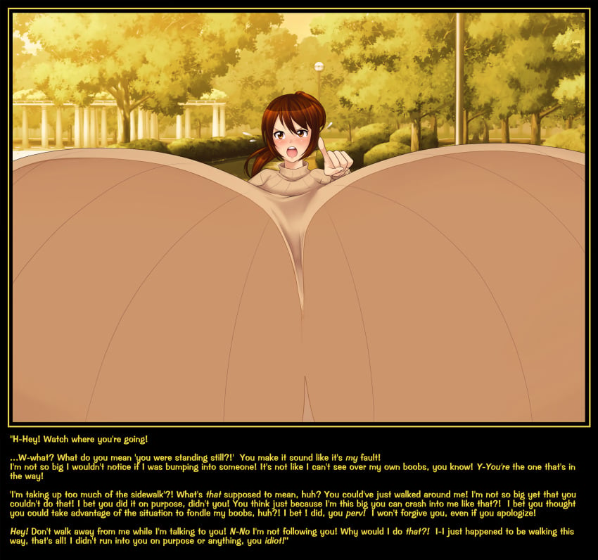 1girls atsuko_(saburox) big_breasts breasts breasts_bigger_than_body breasts_bigger_than_head breasts_bigger_than_torso brown_eyes brown_hair colossal_breasts dialogue english_text enormous_breasts giant_breasts gigantic_breasts hi_res huge_breasts hyper hyper_breasts long_hair looking_at_viewer massive_breasts pointing_at_viewer pov saburox tagme talking talking_to_viewer text too_big too_big_to_move tsundere