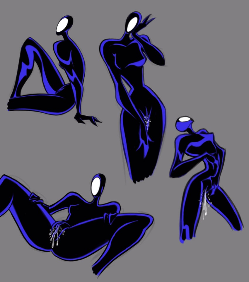 batman_(series) batman_beyond black_body bodily_fluids breasts dc dc_comics dcau ejaculation fecharis female finger_fuck fingering fingering_self front_view genital_fluids genitals goo_creature goo_humanoid grey_background hand_on_face hi_res humanoid inque mammal masturbation not_furry presenting presenting_pussy pussy pussy_ejaculation pussy_juice simple_background solo spread_legs spreading strangethings vaginal_masturbation vaginal_penetration