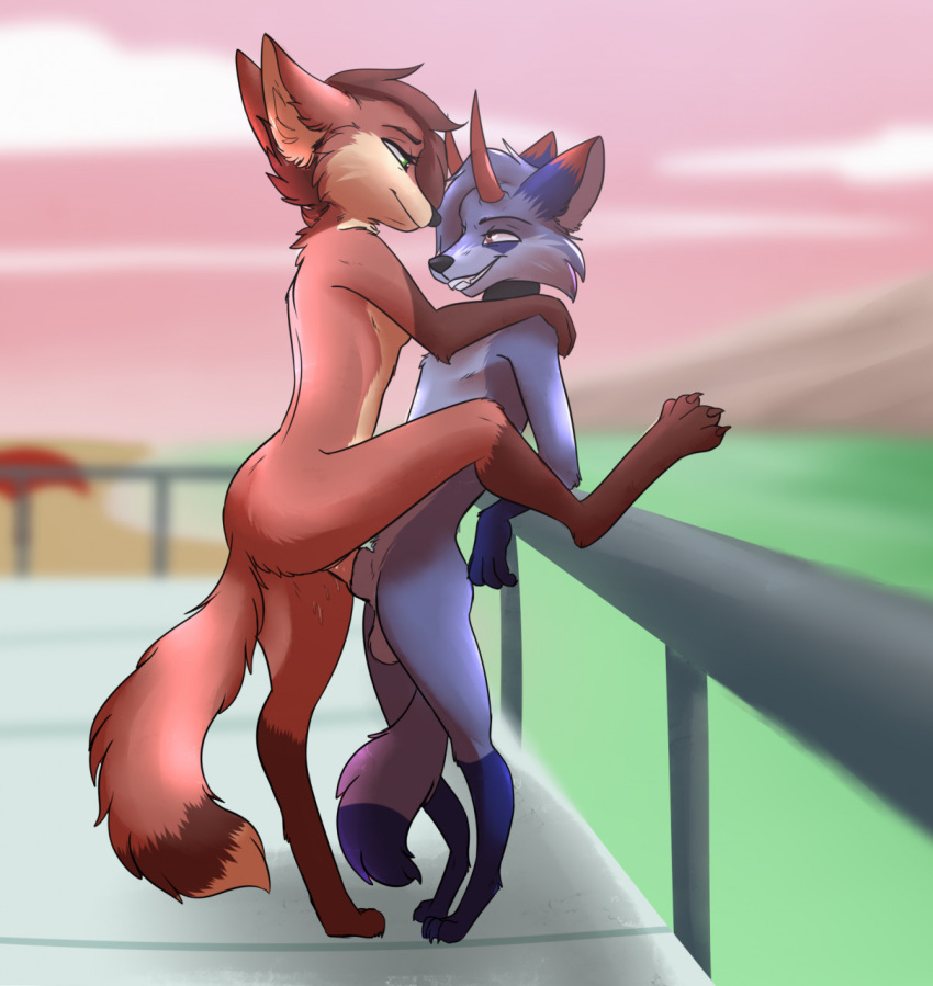 anthro anthro_on_anthro anthro_penetrated anthro_penetrating anthro_penetrating_anthro beach blue_body blue_fur canid canine dominant dominant_female duo el-gallo female female_penetrated fox fur hi_res male male/female male_penetrating male_penetrating_female mammal marc_(smar7) penetration railing red_body red_fur seaside submissive submissive_male taller_female