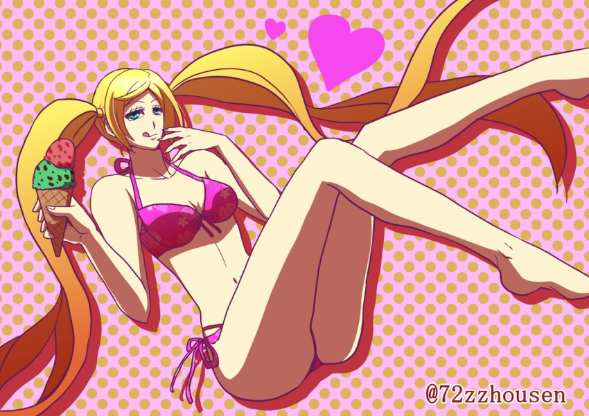 72zzhousen alluring bikini blonde_hair ice_cream long_pigtails lucky_chloe namco tekken