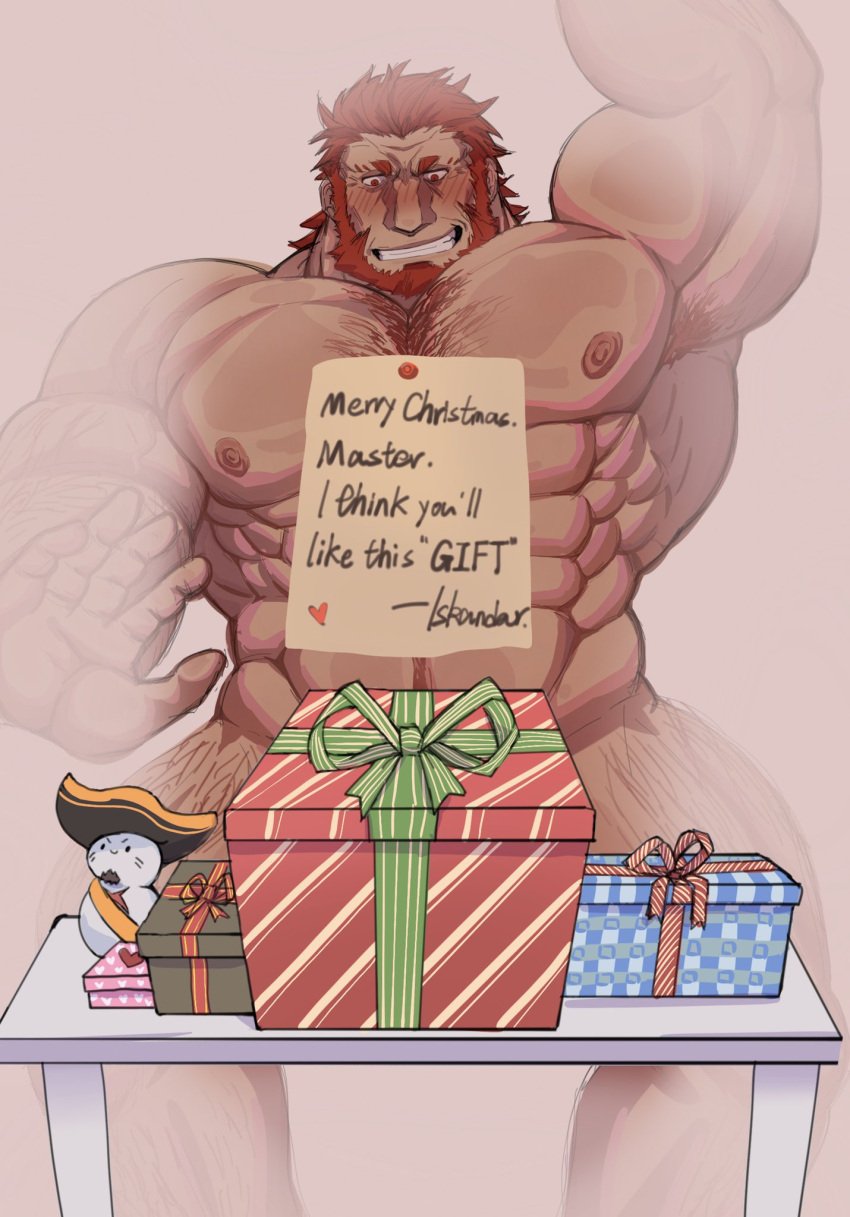 against_glass balls bara beard blush facial_hair fate/zero fate_(series) gay hairy iskandar_(fate) liuoie2 male male_only muscles muscular note nude penis present red_hair rider solo solo_male