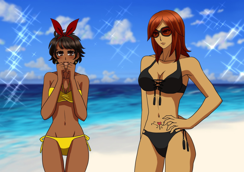 2girls 72zzhousen alluring beach bikini brazilian brazilian_female female josie_rizal katarina_alves namco ocean red-tinted_eyewear sunglasses tekken tekken_7 tinted_eyewear