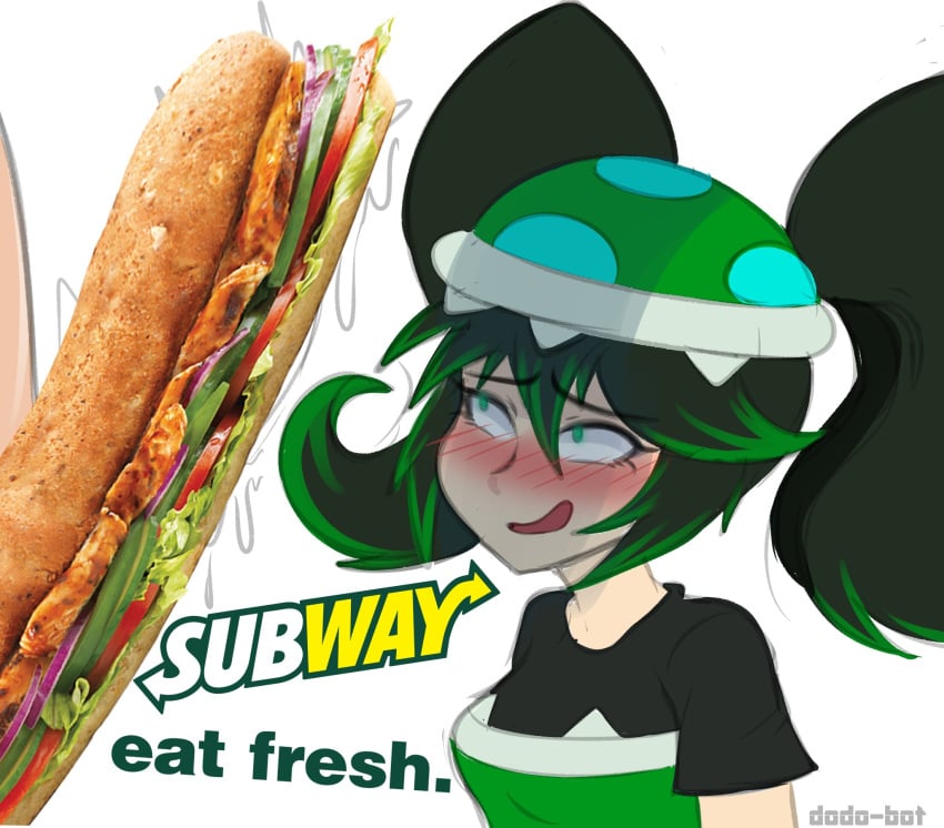 1girls blush blushing censored dodo-bot english english_text food food_censorship mario_(series) meme piranha_plant piranha_plant_girl sandwich subway_(franchise) subway_eat_fresh_(meme) white_background