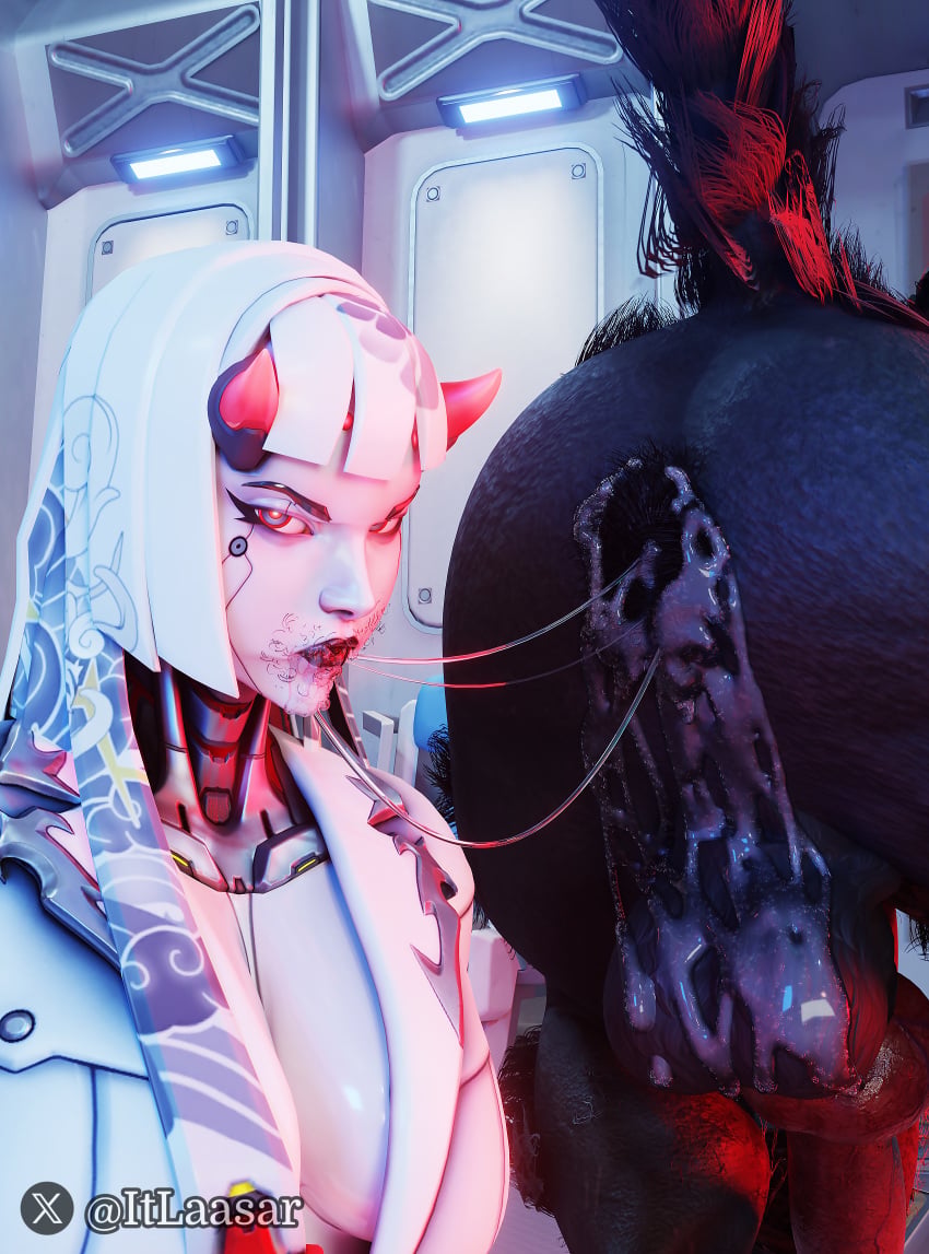 1boy 1girls 1monster 3d after_rimming anal angry angry_eyes angry_face animal_genitalia anus beast_rimming big_breasts big_butt big_penis blender blizzard_entertainment cyborg cyborg_girl female female_human female_on_monster hair hair_on_head horns humanoid humanoid_on_male itlaasar knot knotted_penis large_ass large_penis looking_at_viewer male male/female monster monster_cock monster_on_female overwatch overwatch_2 red_eyes rimjob rimjob_face rimming rimming_male robot robot_anthro robot_girl robot_humanoid saliva saliva_on_anus saliva_on_ass saliva_string saliva_trail shion_(overwatch) tagme werewolf