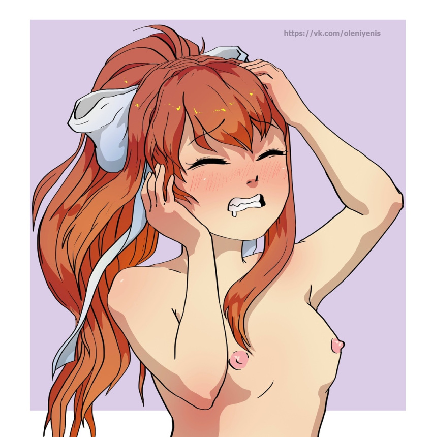 breasts doki_doki_literature_club hairbow monika_(doki_doki_literature_club) nipples oleniyenis once4ka pink_nipples probably_has_a_migraine url