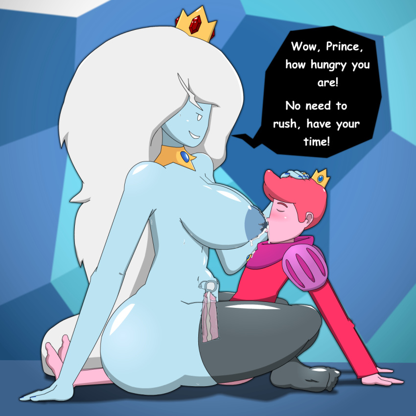 1boy 1girls adventure_time black_legwear blue_skin breast_milk breast_sucking breasts cartoon_network color colored cowgirl_position cum cum_in_pussy cum_in_uterus cum_inside english_text fallopian_tubes femdom ice_queen ice_queen_(adventure_time) lactating lactation larger_female legwear milk ovaries pink_hair pink_skin prince_gumball size_difference smaller_male tagme tvcomrade123 vaginal_penetration white_hair x-ray