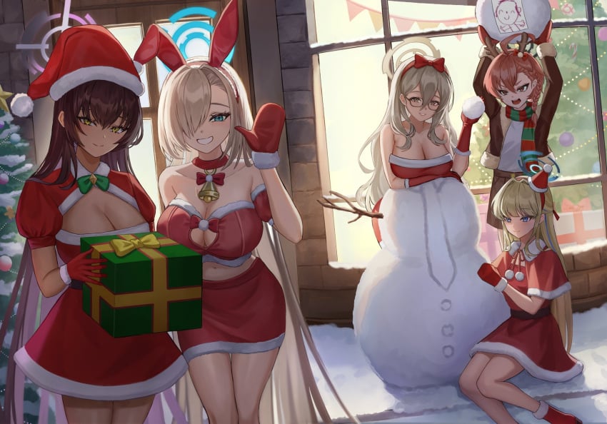 akane_(blue_archive) asuna_(blue_archive) christmas christmas_outfit female karin_(blue_archive) neru_(blue_archive) toki_(blue_archive)