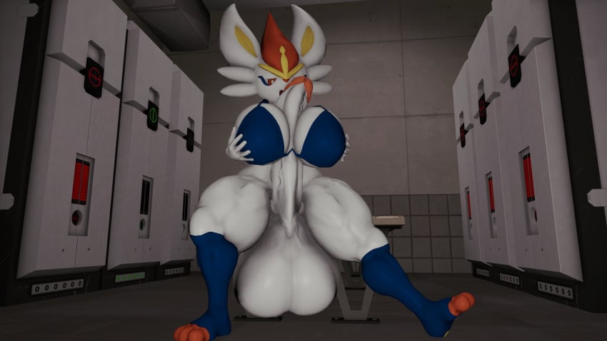 3d big_breasts big_penis breasts cinderace cleavage furry futanari huge_breasts huge_cock novaparadox1337 penis pokemon pokemon_(species) thick_thighs wide_hips