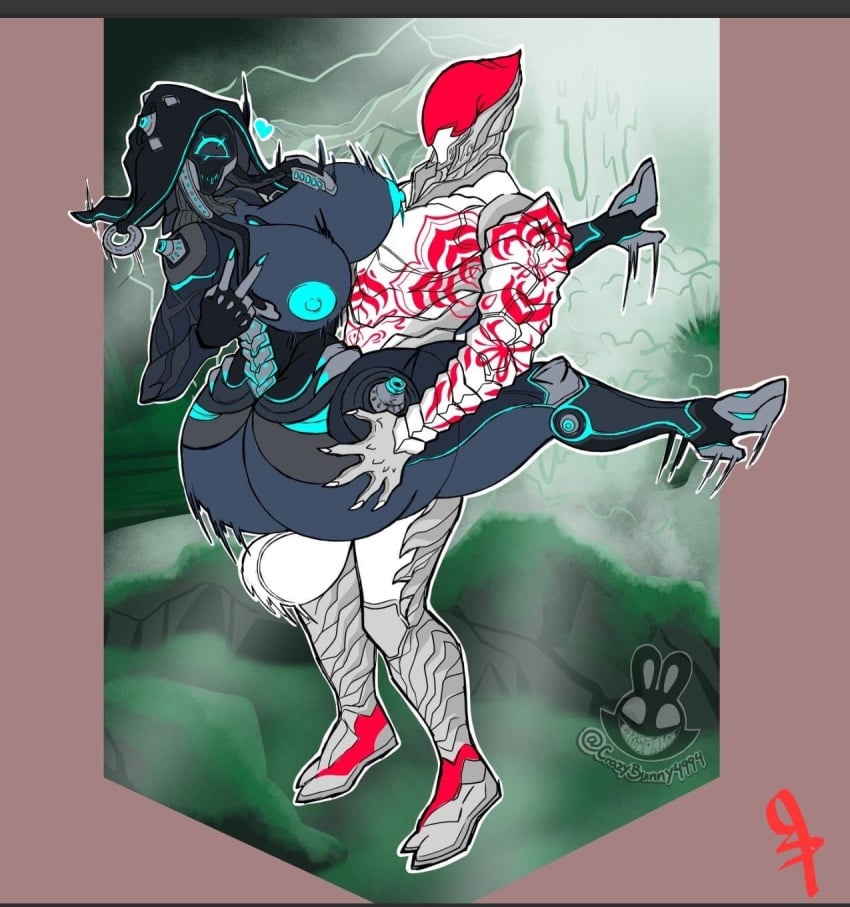 ash_(warframe) carry_position carrying carrying_partner christomwow crazybunny4994 ivara_(warframe) large_breasts sex standing standing_sex warframe