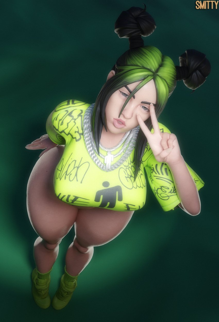 1girls big_breasts big_breasts billie_eilish breasts breasts clothed clothed_female female female_focus female_only green_hair green_hair_female light-skinned_female light_skin smitty34 solo solo_female solo_focus