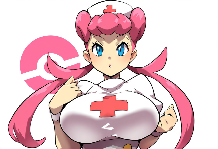 1girls ai_generated female large_breasts looking_at_viewer mullon novelai nurse nurse_cap nurse_joy nurse_uniform pink_hair pokemon solo solo_focus