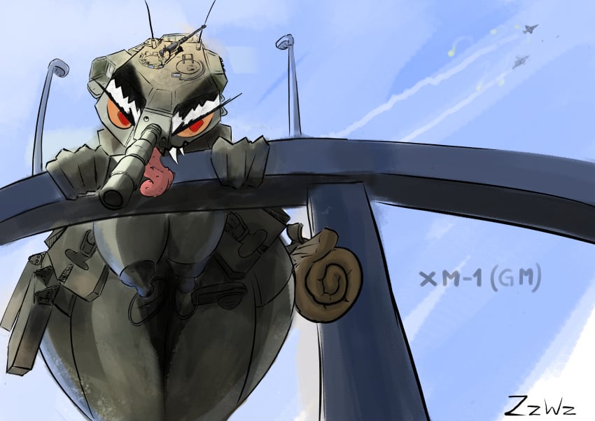 angry_eyes anthro anthro_only anus big_breasts big_nipples clear_sky day heavy_breasts living_tank looking_at_viewer machine macro monster_girl no_humans savage standing tank_girl tankmorph zzwz