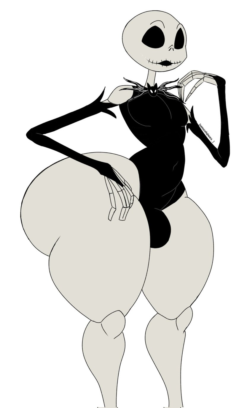 1male 2024 2d 2d_(artwork) ass big_ass big_thighs bulge digital_drawing_(artwork) digital_media_(artwork) fat_ass fat_thighs femboy humanoid jack_skellington leotard male nightmare_before_christmas samucafujiwara_(artist) skeleton thighs thin_arms