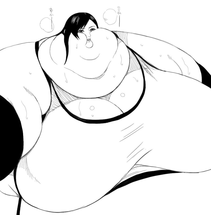 black_and_white fat_chin fat_female fat_fetish final_fantasy large_belly large_breasts morbidly_obese nikutsuki solo_female ssbbw tifa_lockhart