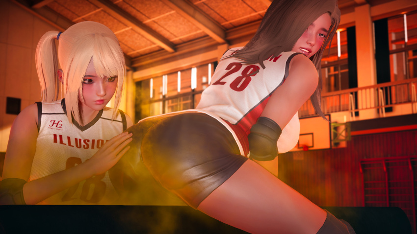 2girls 3d ass ass big_ass eretiri fart fart_cloud fart_fetish farting fetish hi_res smell smelly_ass sports_uniform sportswear