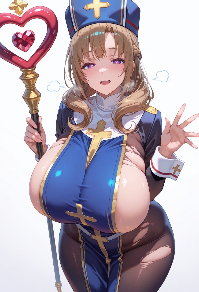 1girls ai_generated breasts brown_hair female flyingpancake hi_res hips huge_breasts light-skinned_female light_skin long_hair milf naughty_face oosuki_mamako purple_eyes thick_thighs thighs tsuujou_kougeki_ga_zentai_kougeki_de_ni-kai_kougeki_no_okaasan_wa_suki_desu_ka? wide_hips