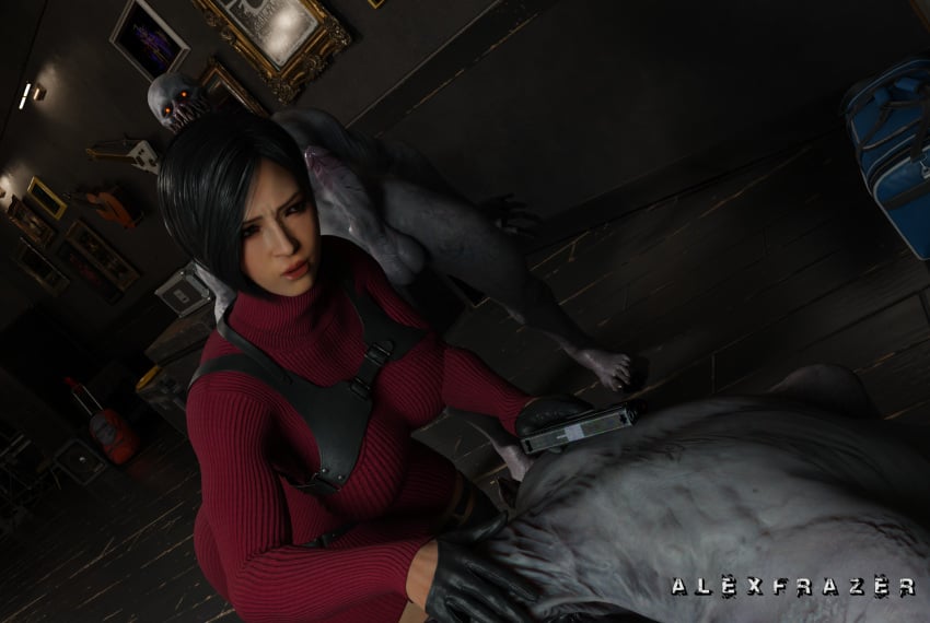 ada_wong alexfrazer asian_female black_hair cock expressions gun imminent_sex red_clothes regenerator resident_evil