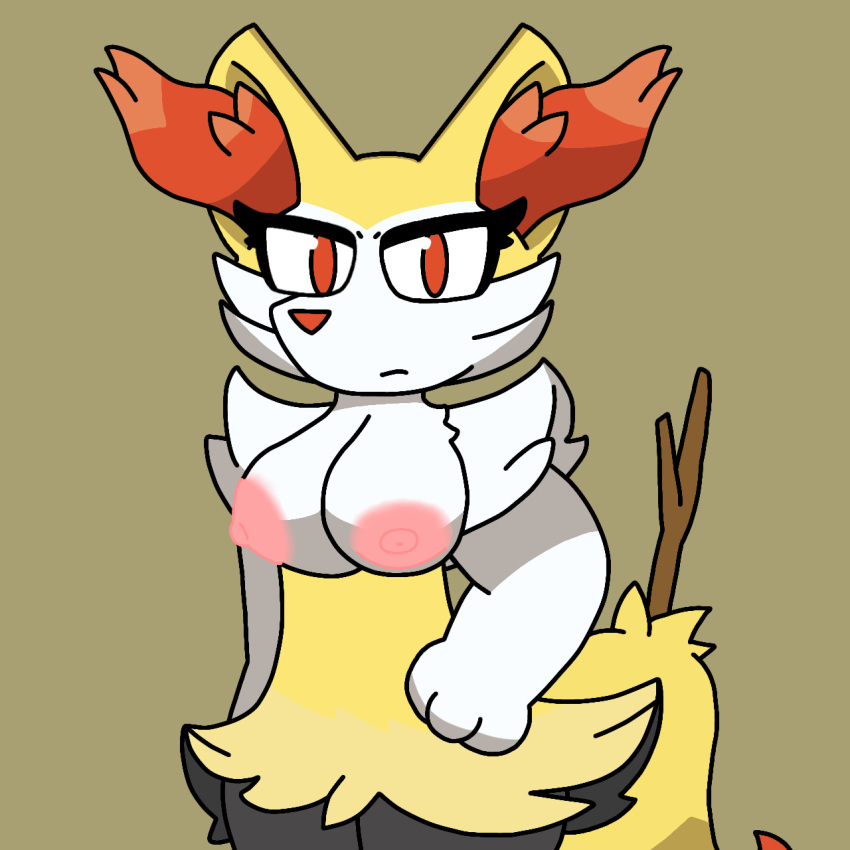 anthro braixen breasts female fur hi_res inner_ear_fluff looking_at_viewer lyncario nintendo nude pokémon_(species) pokemon pokemon_(species) simple_background solo tuft video_games yellow_body