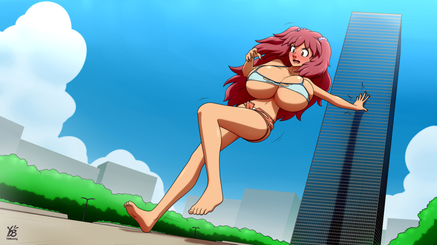 1girls 2022 barefoot big_breasts blush giantess huge_breasts keroro_gunsou massive_breasts natsumi_hinata pink_hair solo solo_female tagme tripping ydbunny