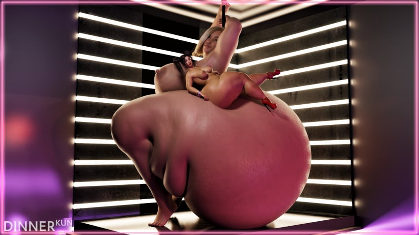 2girls 3d ass bbw between_ass big_ass black_hair blonde_female blonde_hair blue_eyes breasts colossal_ass daz3d dinner-kun enormous_ass female giant_ass giantess gigantic_ass high_heels hyper hyper_ass larger_female massive_ass medium_hair mini_giantess morbidly_obese original_character pole pole_between_ass pole_dancing selina_petoit short_hair sitting sitting_on_thigh size_difference smaller_female stacy_(dinner-kun) thick_thighs