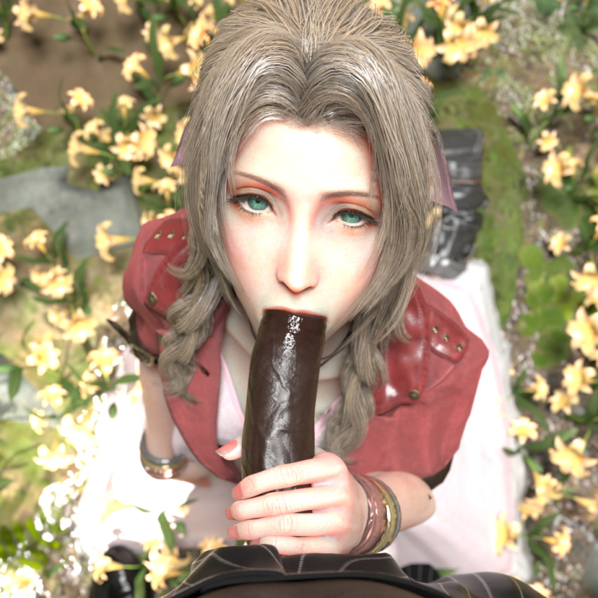 3d aerith_gainsborough blender blowjob cabezadeperro00 cg dark-skinned_male dark_skin fellatio final_fantasy final_fantasy_vii final_fantasy_vii_remake interracial male_pov on_knees pov submissive unimpressed