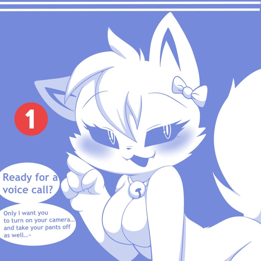 abstract_background bell_collar big_breasts blue_theme bow breasts cat cat_ears clyde_(discord) collar discord discord_(app) english_text felid feline female female_only fur furry heavymetalpapi papilrux speech_bubble tagme talking_to_viewer white_body