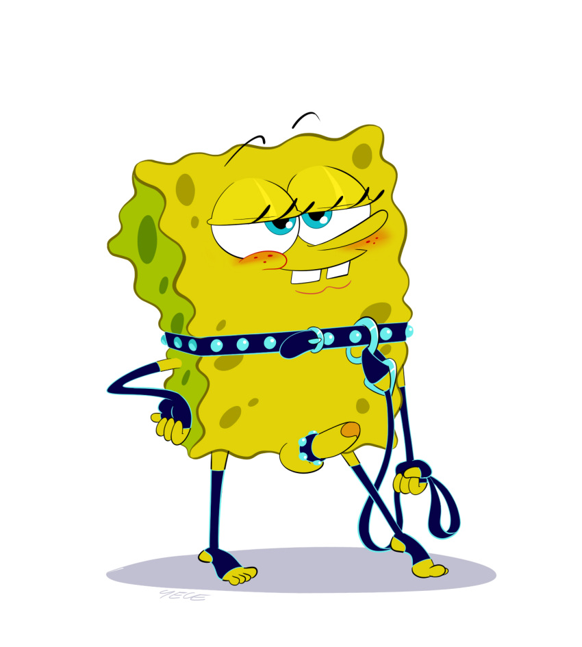 2020 black_suit bondage collar leash male male_only nickelodeon penis smooth_skin socks spongebob_squarepants spongebob_squarepants_(character) yece