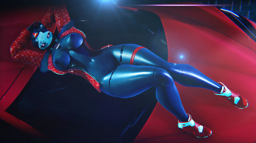 3d 3d_(artwork) ada-1 ass breasts bungie car destiny_(game) destiny_(video_game) destiny_2 exo large_breasts laying laying_on_back legs looking_at_viewer nipples robot_girl robot_humanoid sonicfreak sports_car thick_thighs thighband thighs