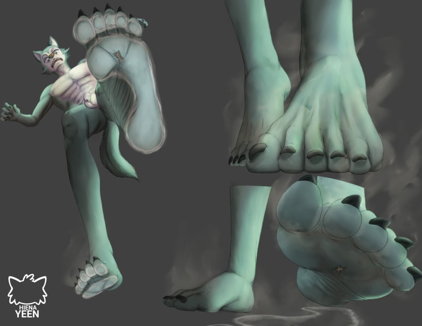 absurd_res anthro beastars canid canine canis deer duo feet foot_fetish footprint hi_res hiena_yeen humanoid legoshi_(beastars) louis_(beastars) low-angle_view macro male male/male mammal micro musk musk_clouds size_difference smelly smelly_feet sniffing soles stomped stomping underview wolf wrinkled_feet wrinkles