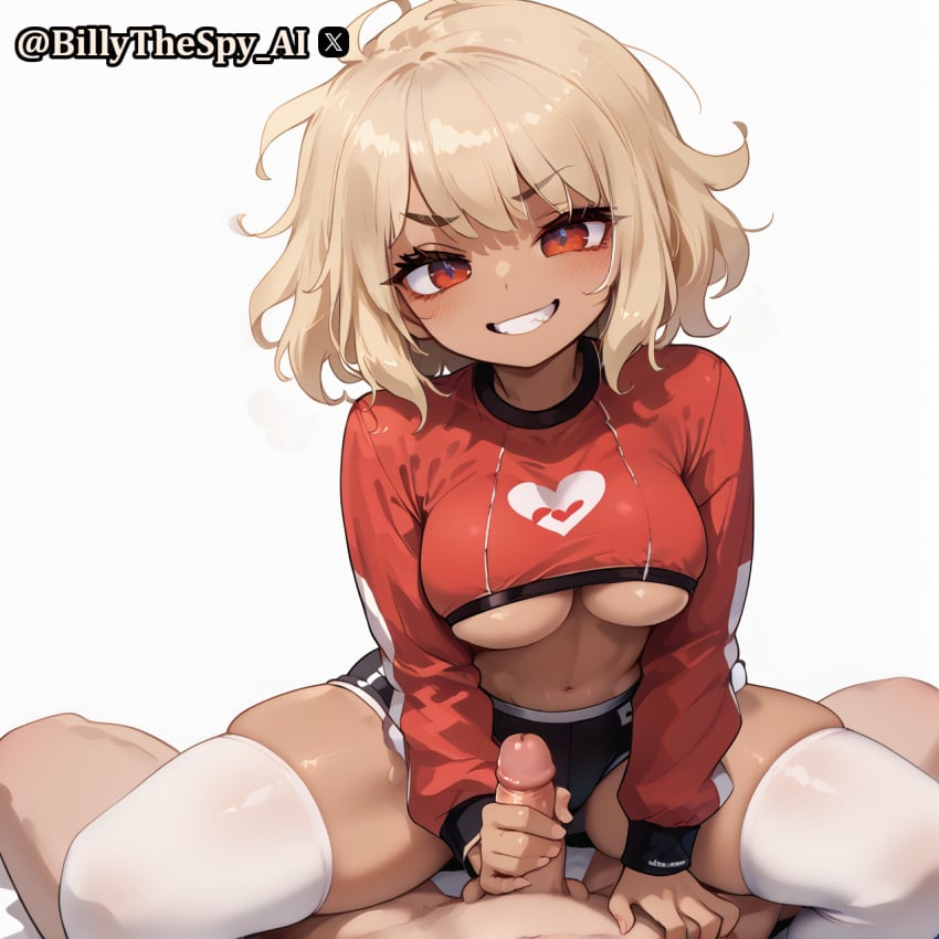 ai_assisted ai_generated ass big_ass big_breasts big_butt billythespy blonde_female blonde_hair clothed dark_skin female female_focus handjob original original_character reese_(billythespy) tagme tan_body tan_skin thick_thighs thigh_highs thighs underboob workout workout_clothes