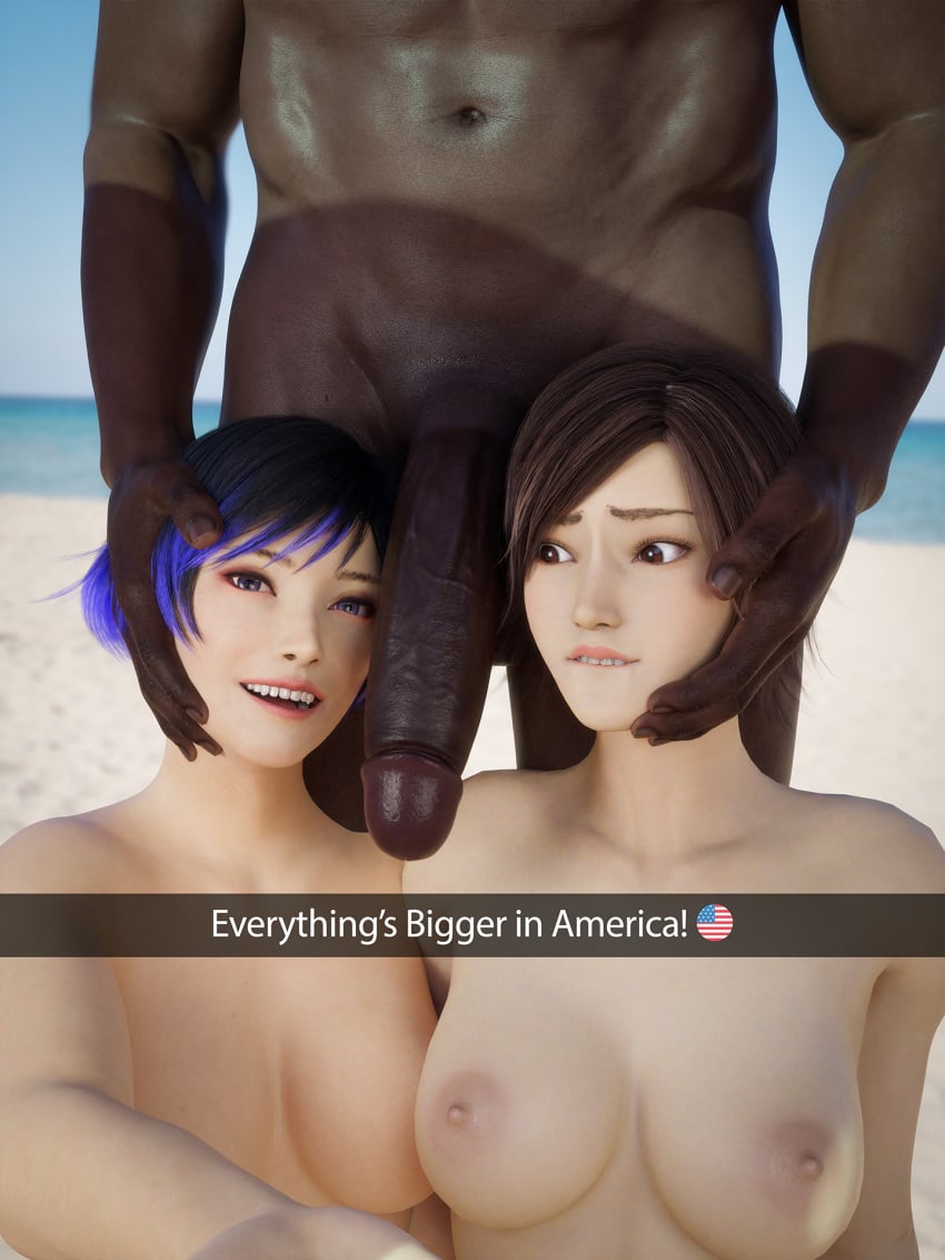 1boy 2girls 3d 3d_(artwork) 3d_render areola areolae asian_female beach big_breasts big_penis biting_lip breasts caption cock_worship completely_naked completely_naked_female completely_nude completely_nude_female currysfm dark-skinned_male dark_skin female female_focus ffm_threesome imminent_sex interracial kazama_asuka penis penis_awe penis_close_to_face reina_mishima selfie selfie_with_penis size_talk straight taking_picture tekken tekken_8 text threesome tomboy uncensored